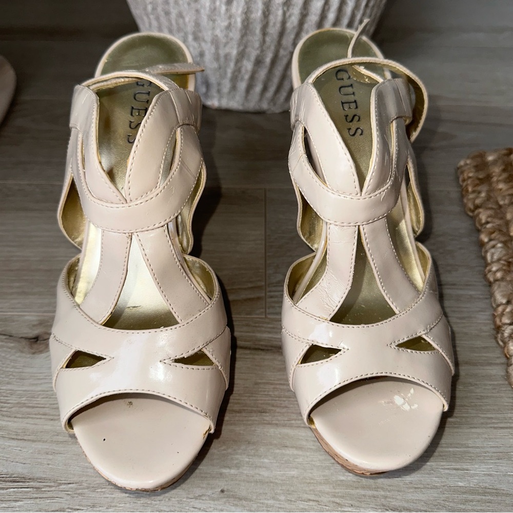 GUESS - Neutral/Cream Strappy Heels with Ankle Straps, Size 8